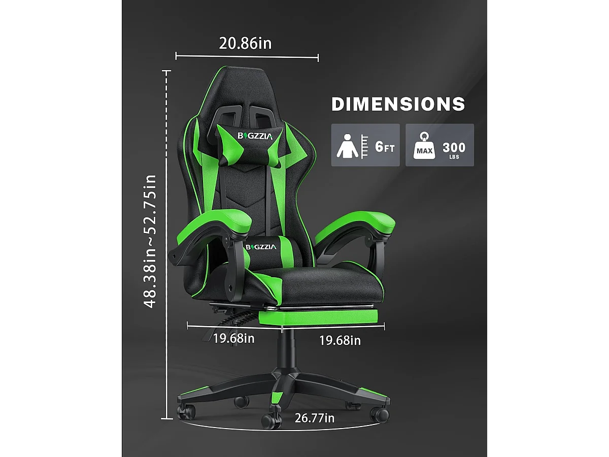 Rattantree Fauteuil de gaming réglable en hauteur avec repose-pieds et coussin lombaire