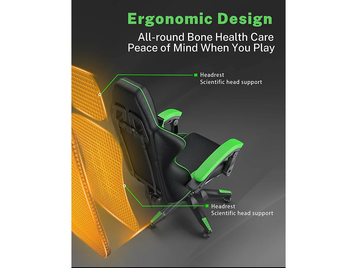 Rattantree Fauteuil de gaming réglable en hauteur avec repose-pieds et coussin lombaire