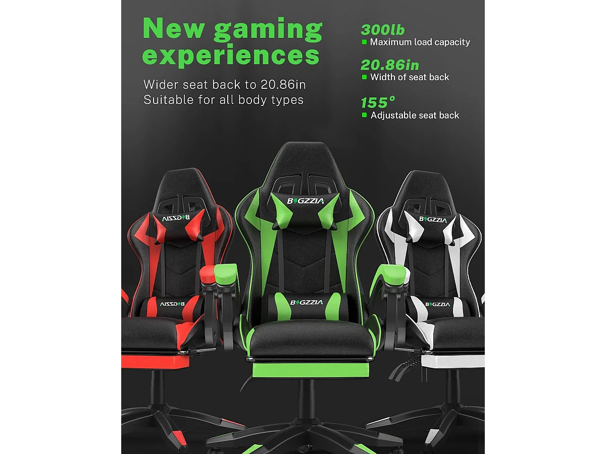 Rattantree Fauteuil de gaming réglable en hauteur avec repose-pieds et coussin lombaire