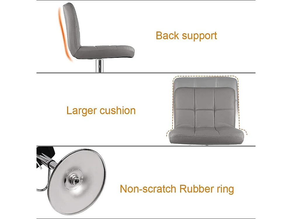 Lot de 2 tabourets de bar — pivotants à 360°, rembourrés, à hauteur réglable