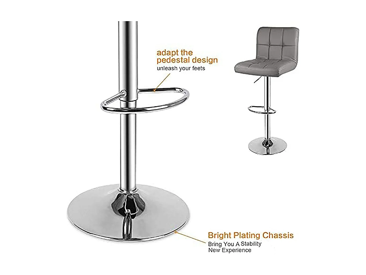 Lot de 2 tabourets de bar — pivotants à 360°, rembourrés, à hauteur réglable