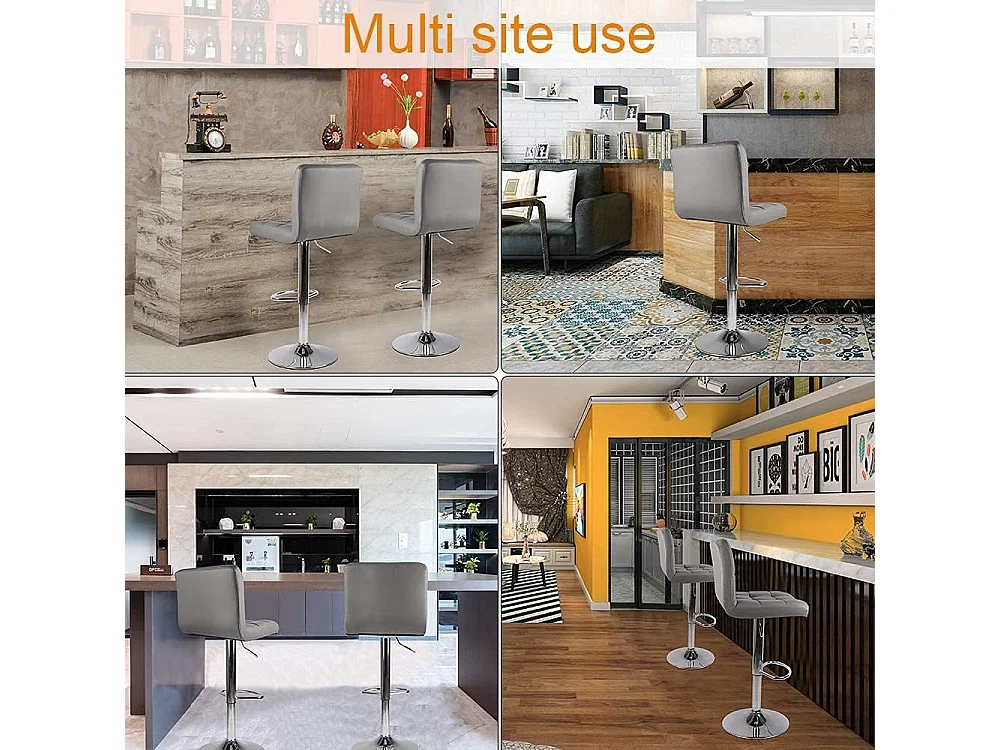 Lot de 2 tabourets de bar — pivotants à 360°, rembourrés, à hauteur réglable