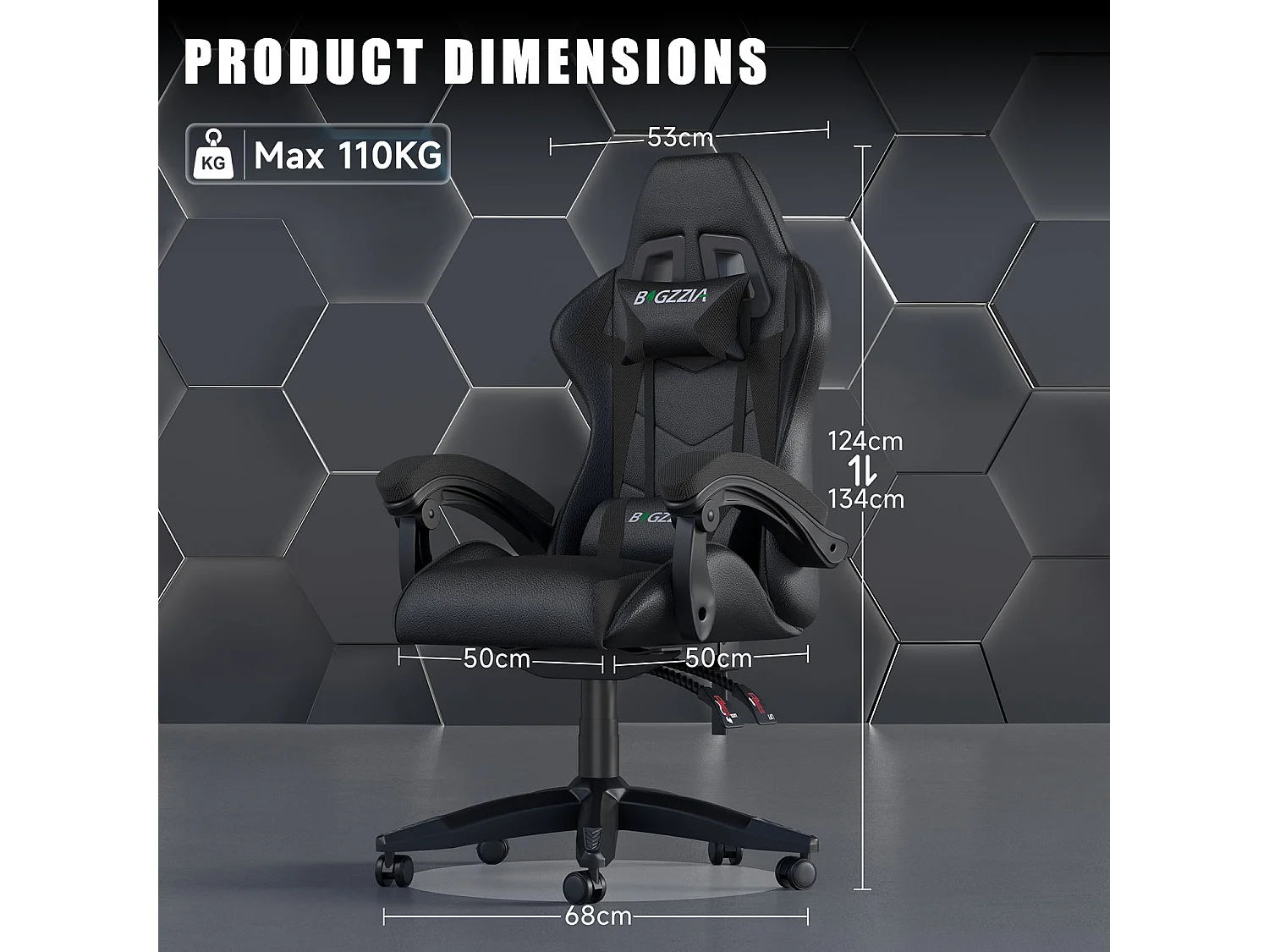 Fauteuil de gaming inclinable à dossier haut en cuir PU, avec appui-tête et soutien lombaire