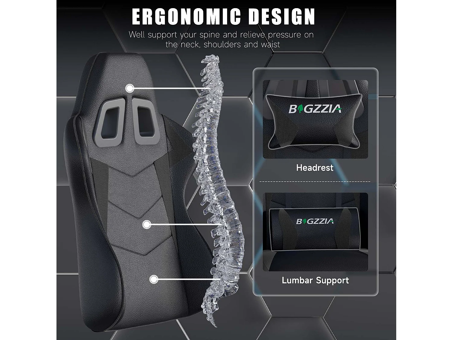 Fauteuil de gaming inclinable à dossier haut en cuir PU, avec appui-tête et soutien lombaire