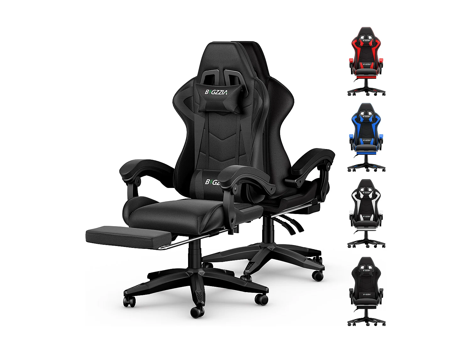 Rattantree Fauteuil de gaming réglable en hauteur avec repose-pieds et coussin lombaire