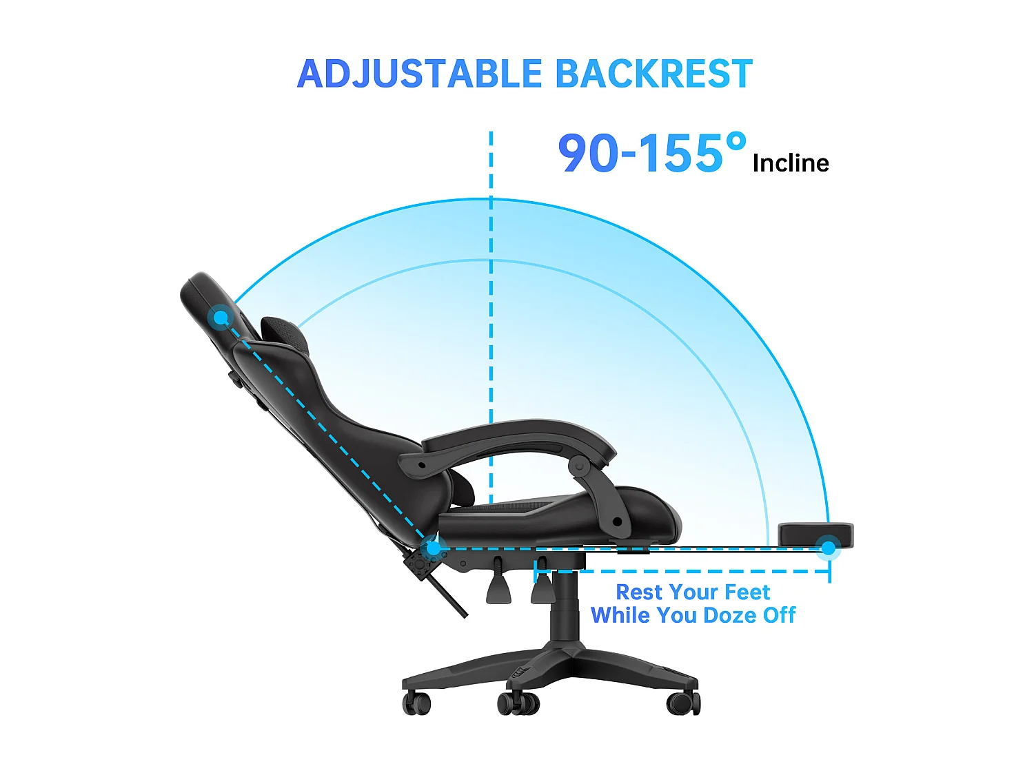 Rattantree Fauteuil de gaming réglable en hauteur avec repose-pieds et coussin lombaire