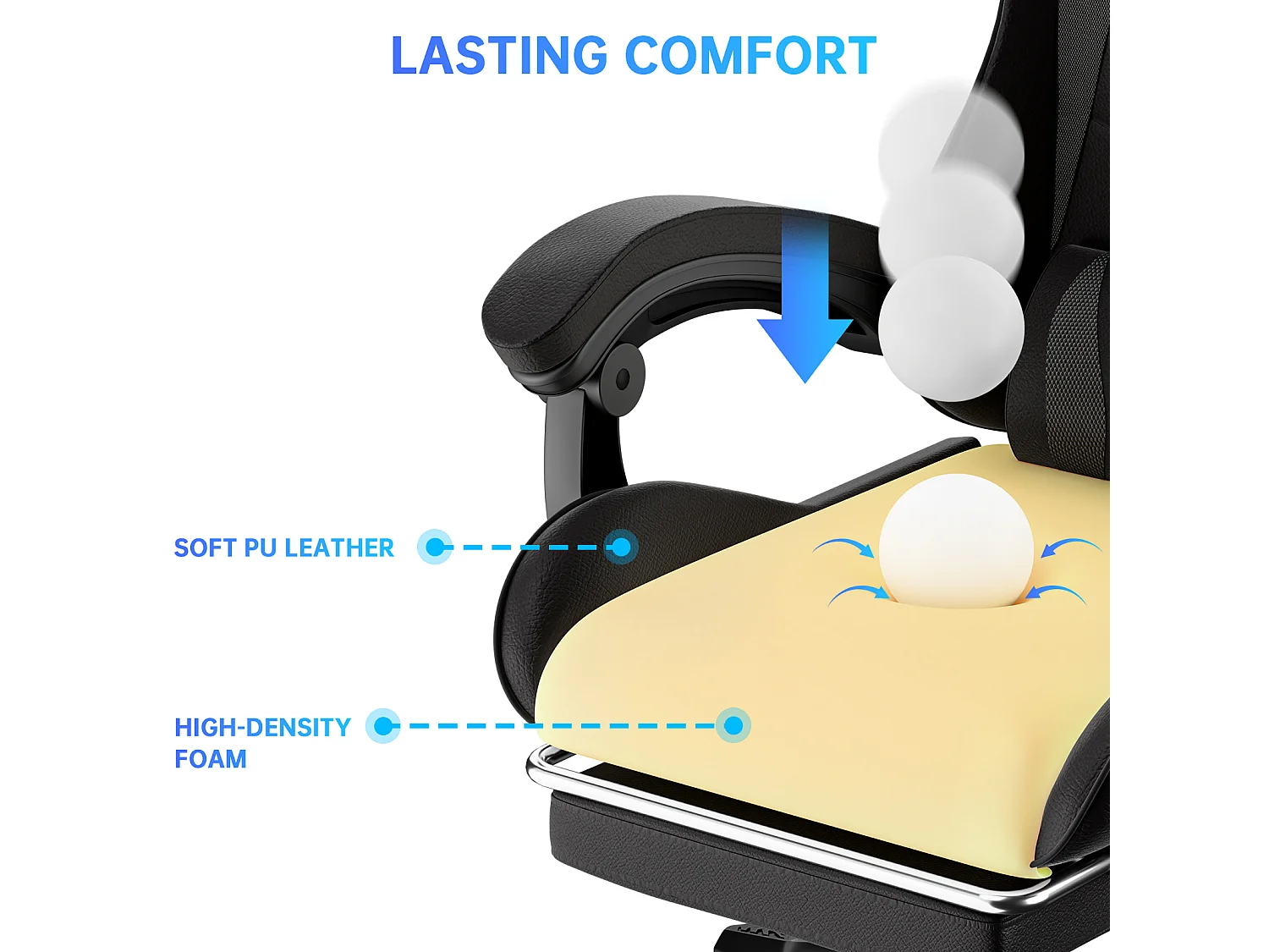 Rattantree Fauteuil de gaming réglable en hauteur avec repose-pieds et coussin lombaire