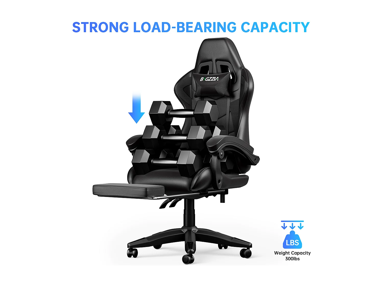 Rattantree Fauteuil de gaming réglable en hauteur avec repose-pieds et coussin lombaire