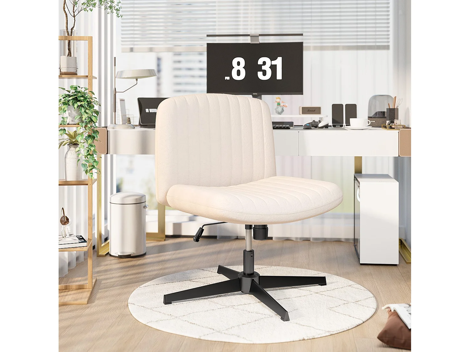 Chaise de bureau moderne sans accoudoirs et sans roulettes, à pieds entrecroisés, pour la chambre à coucher