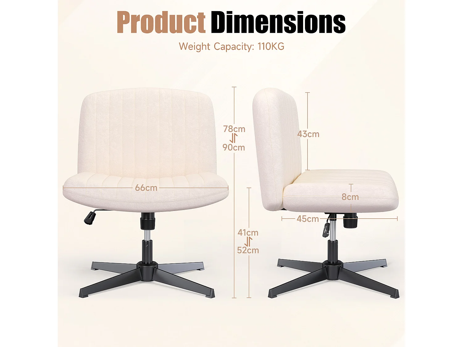 Chaise de bureau moderne sans accoudoirs et sans roulettes, à pieds entrecroisés, pour la chambre à coucher