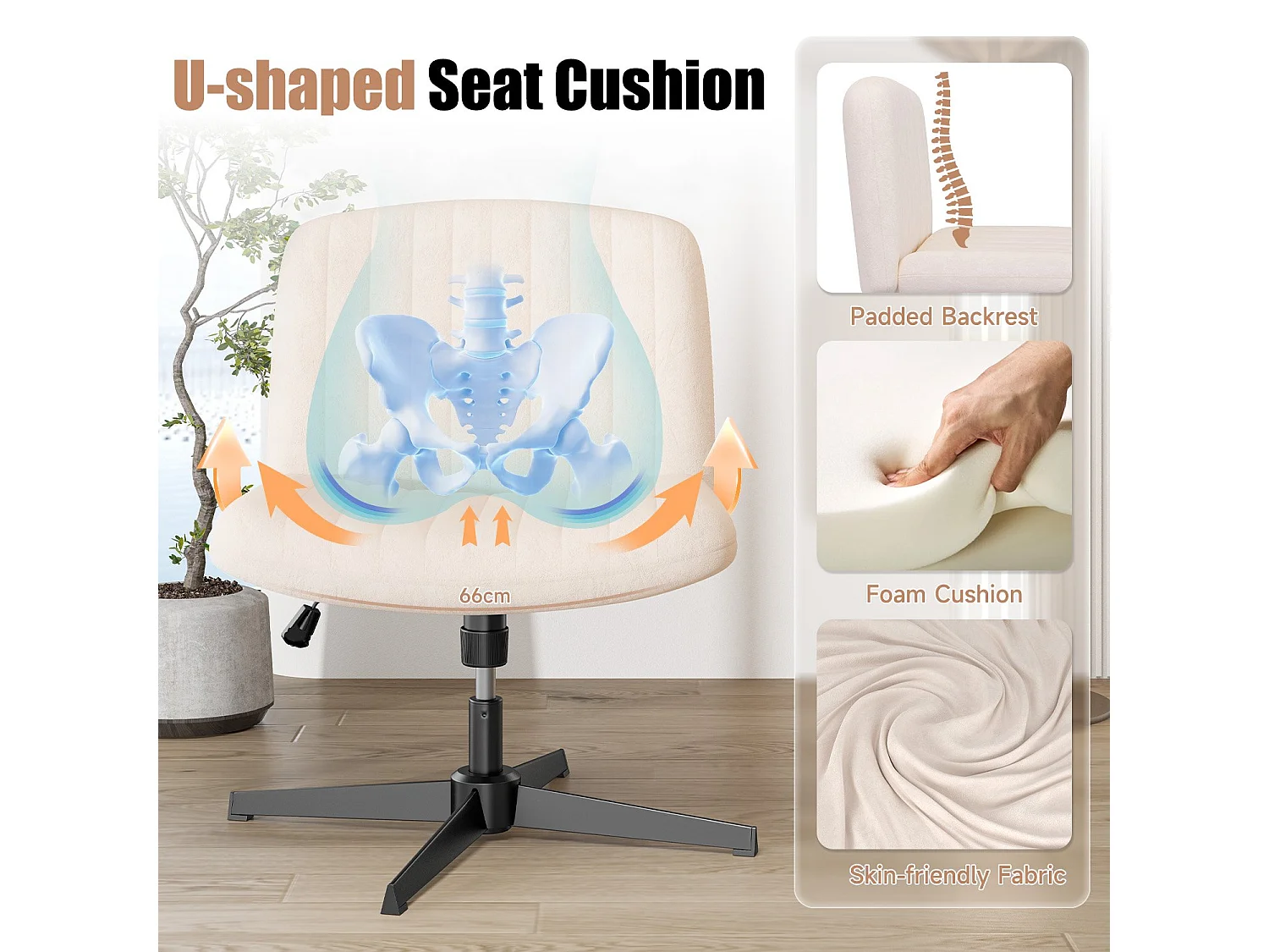 Chaise de bureau moderne sans accoudoirs et sans roulettes, à pieds entrecroisés, pour la chambre à coucher