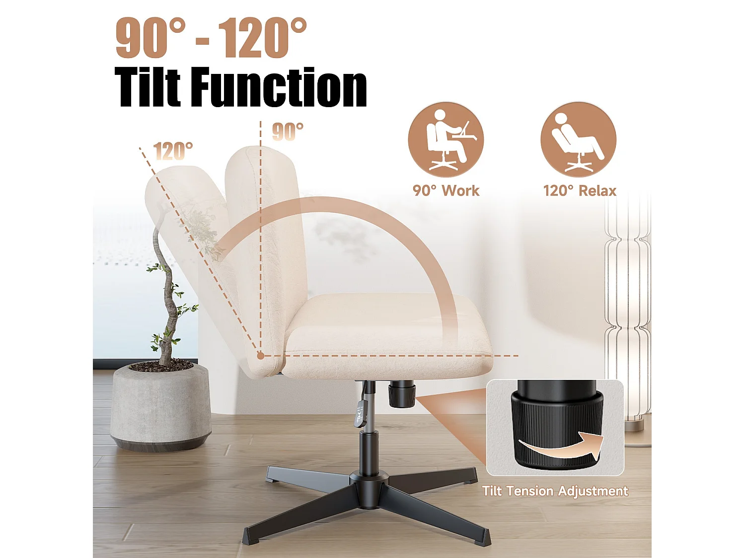 Chaise de bureau moderne sans accoudoirs et sans roulettes, à pieds entrecroisés, pour la chambre à coucher