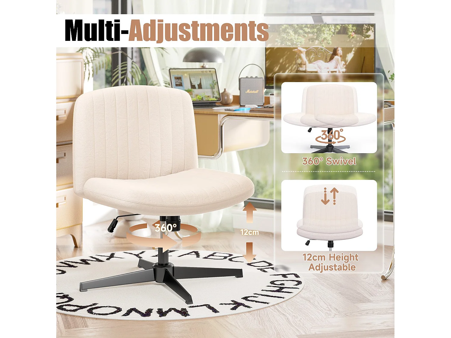 Chaise de bureau moderne sans accoudoirs et sans roulettes, à pieds entrecroisés, pour la chambre à coucher