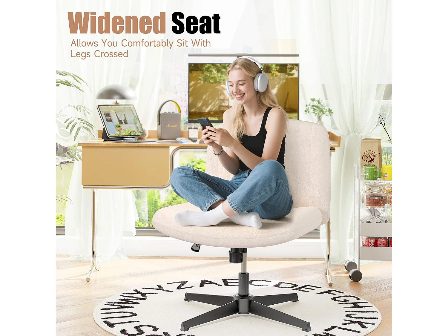 Chaise de bureau moderne sans accoudoirs et sans roulettes, à pieds entrecroisés, pour la chambre à coucher