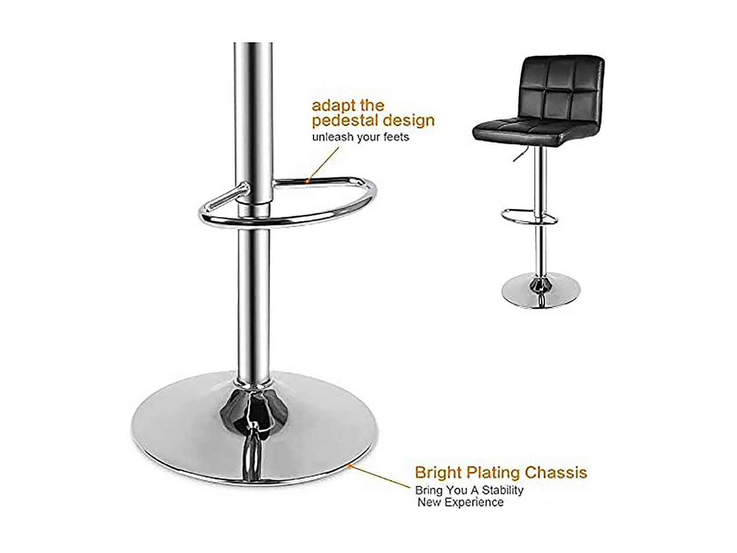 Lot de 2 tabourets de bar — pivotants à 360°, rembourrés, à hauteur réglable