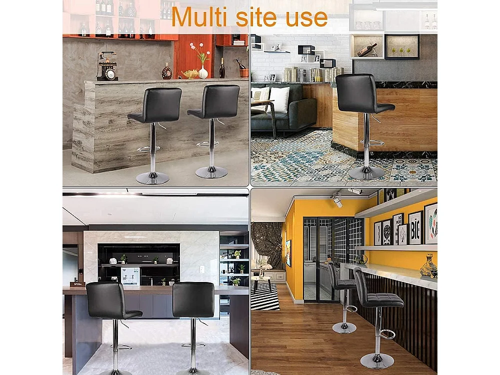 Lot de 2 tabourets de bar — pivotants à 360°, rembourrés, à hauteur réglable