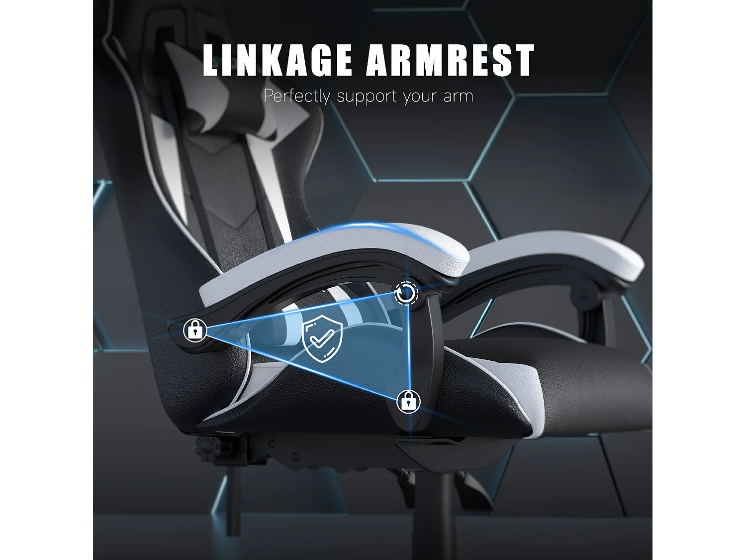 Fauteuil de gaming inclinable à dossier haut en cuir PU, avec appui-tête et soutien lombaire