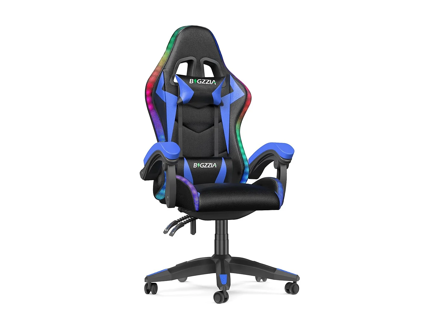Fauteuil de jeu ergonomique avec effets lumineux LED, dossier réglable en hauteur avec soutien lombaire et appui-tête