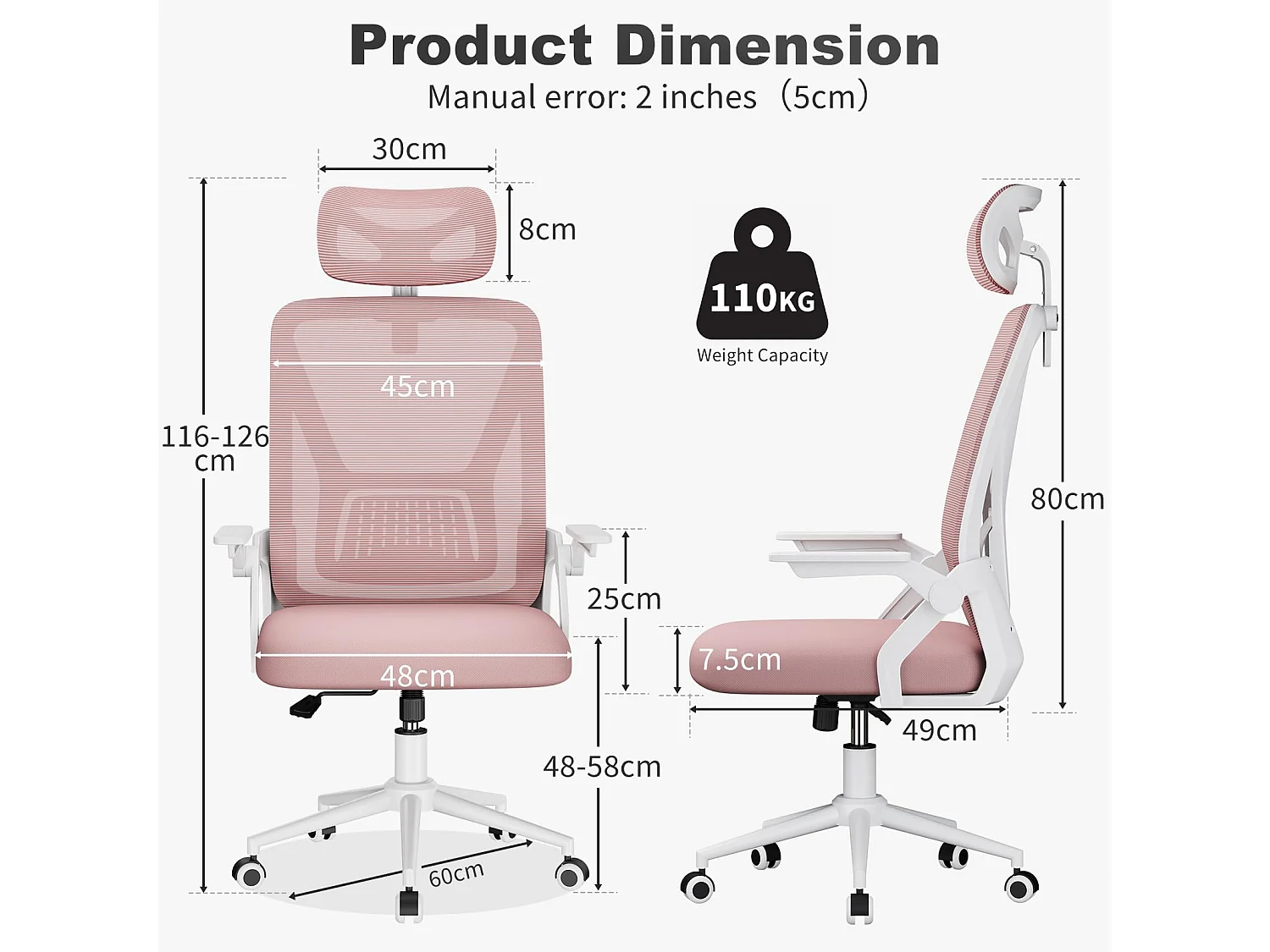 Chaise de bureau à dossier haut en maille, avec appui-tête réglable, accoudoirs rabattables et fonction basculante, pour le travail et les études