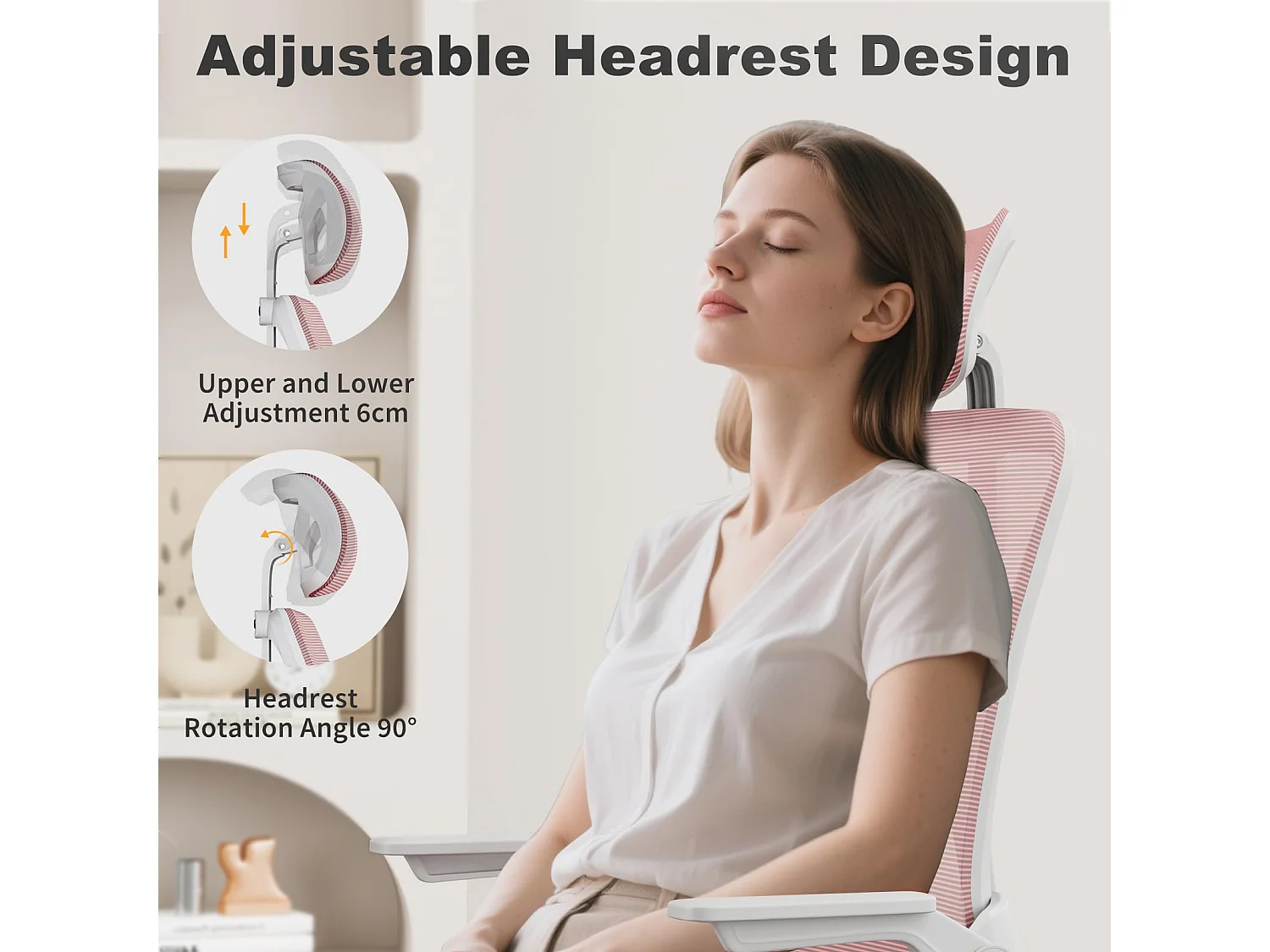 Chaise de bureau à dossier haut en maille, avec appui-tête réglable, accoudoirs rabattables et fonction basculante, pour le travail et les études