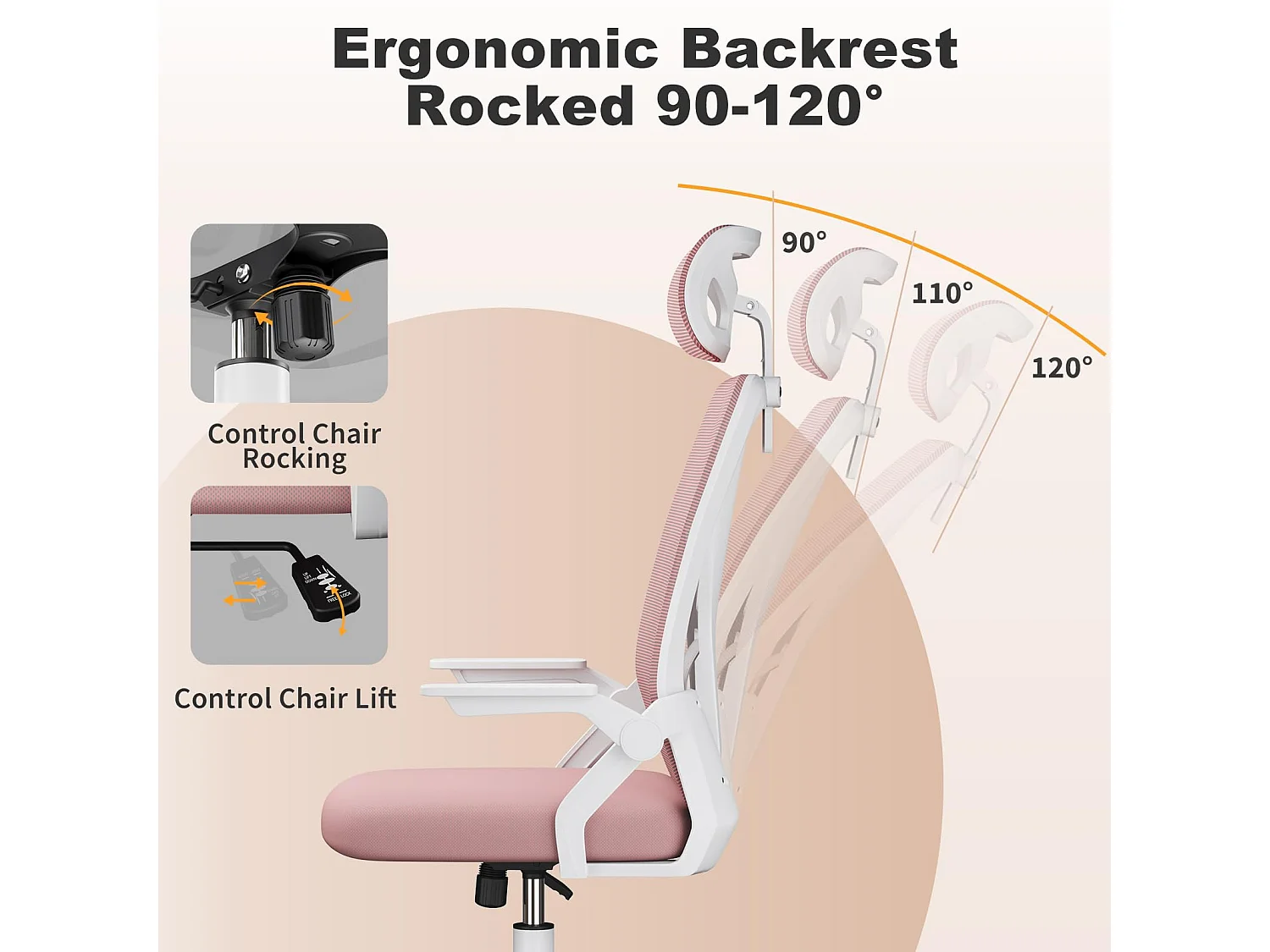 Chaise de bureau à dossier haut en maille, avec appui-tête réglable, accoudoirs rabattables et fonction basculante, pour le travail et les études