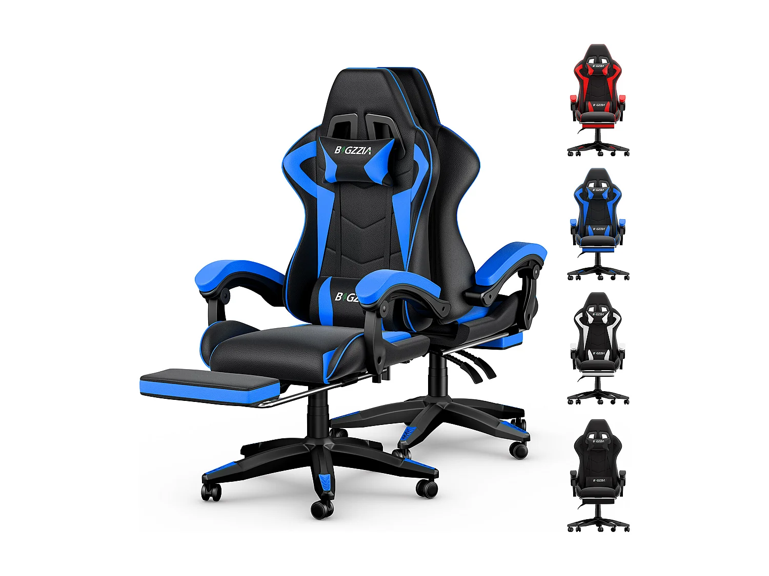 Rattantree Fauteuil de gaming réglable en hauteur avec repose-pieds et coussin lombaire