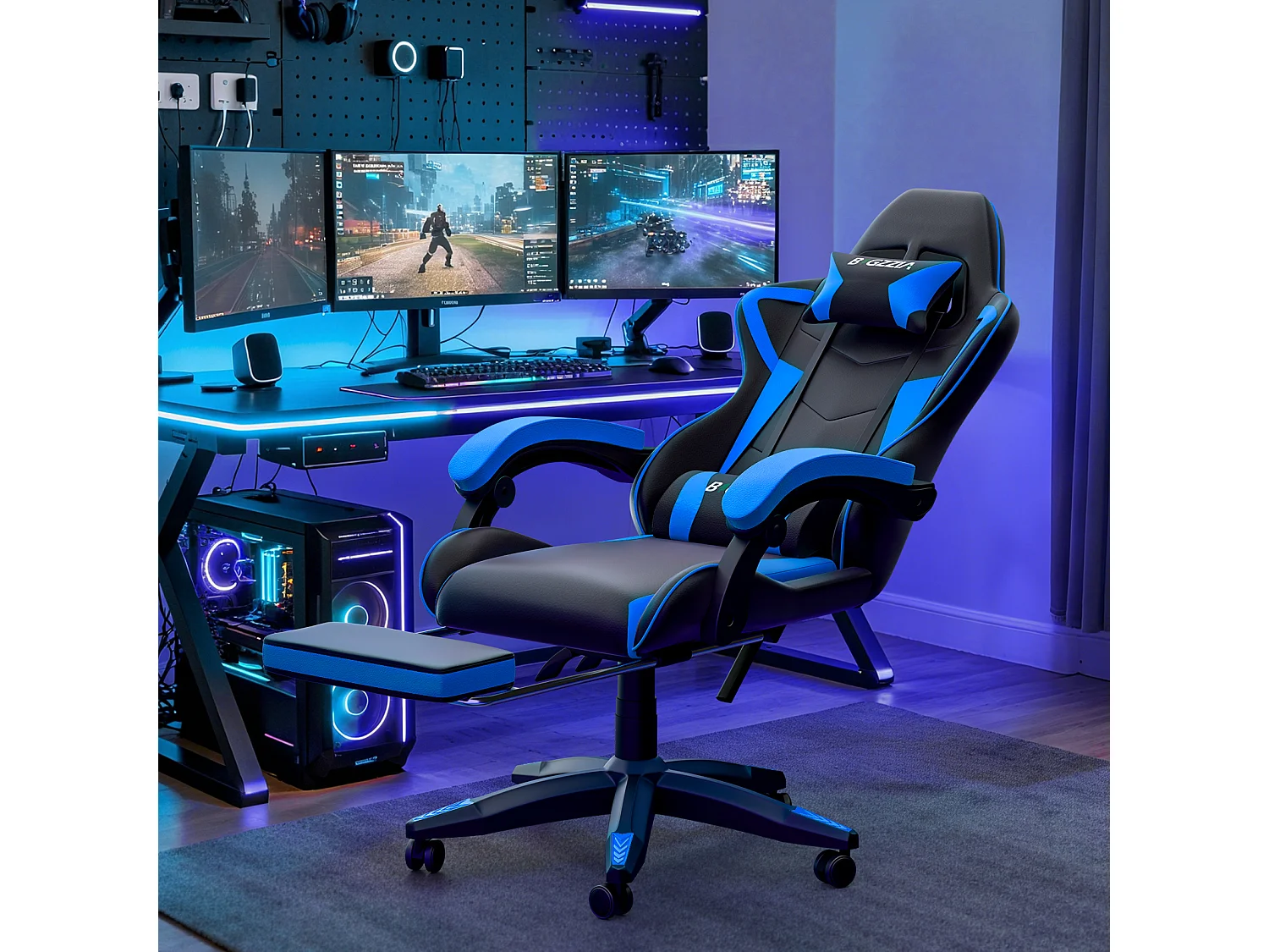 Rattantree Fauteuil de gaming réglable en hauteur avec repose-pieds et coussin lombaire