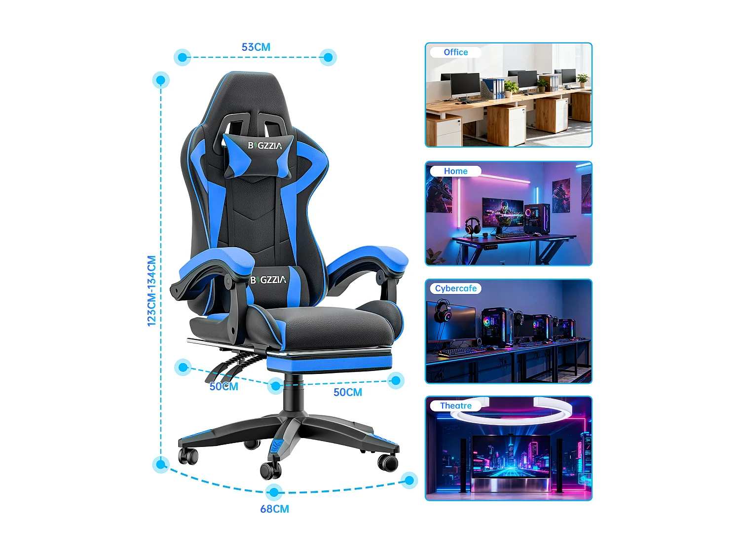 Rattantree Fauteuil de gaming réglable en hauteur avec repose-pieds et coussin lombaire