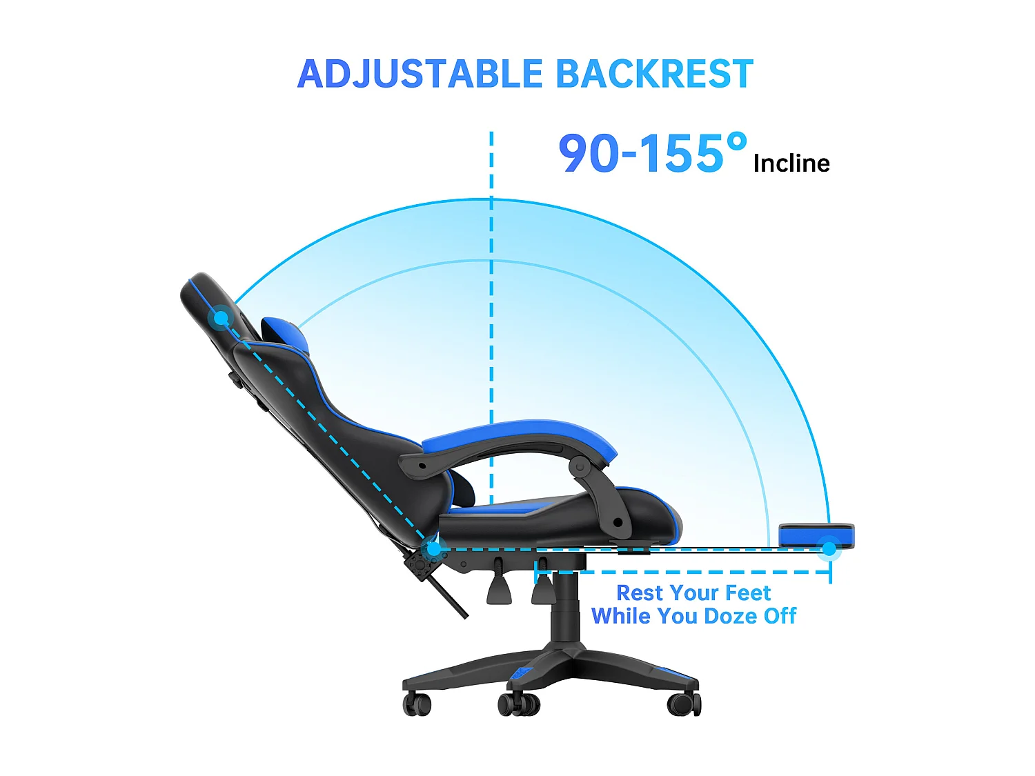 Rattantree Fauteuil de gaming réglable en hauteur avec repose-pieds et coussin lombaire