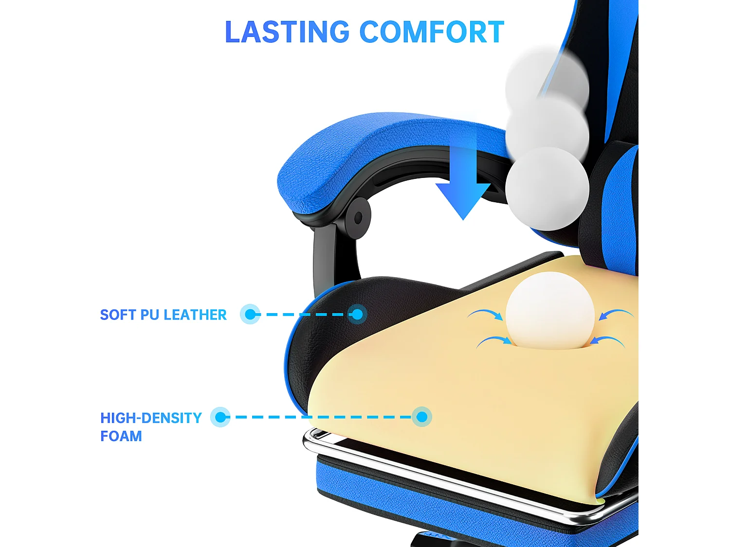 Rattantree Fauteuil de gaming réglable en hauteur avec repose-pieds et coussin lombaire