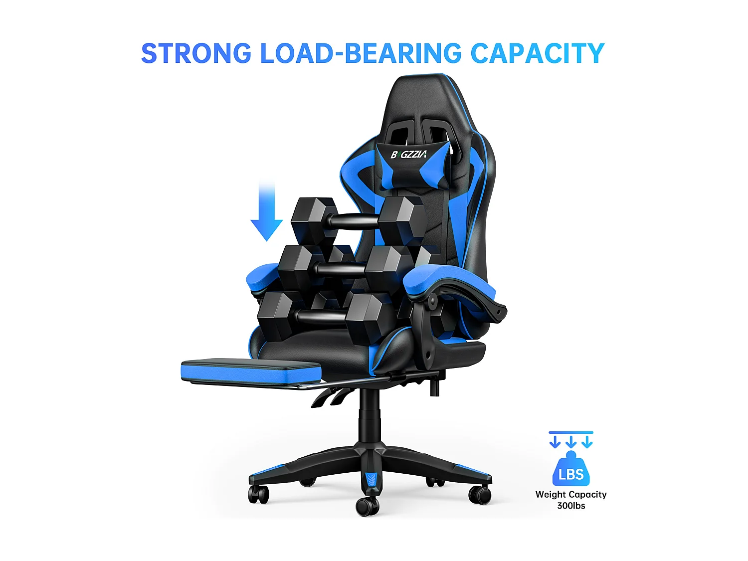 Rattantree Fauteuil de gaming réglable en hauteur avec repose-pieds et coussin lombaire