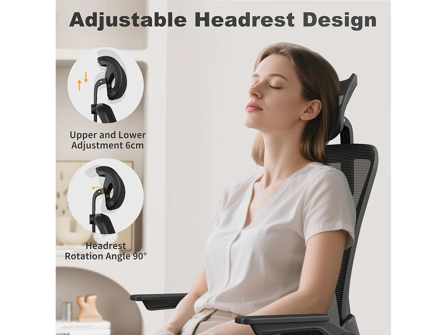 Chaise de bureau à dossier haut en maille, avec appui-tête réglable, accoudoirs rabattables et fonction basculante, pour le travail et les études