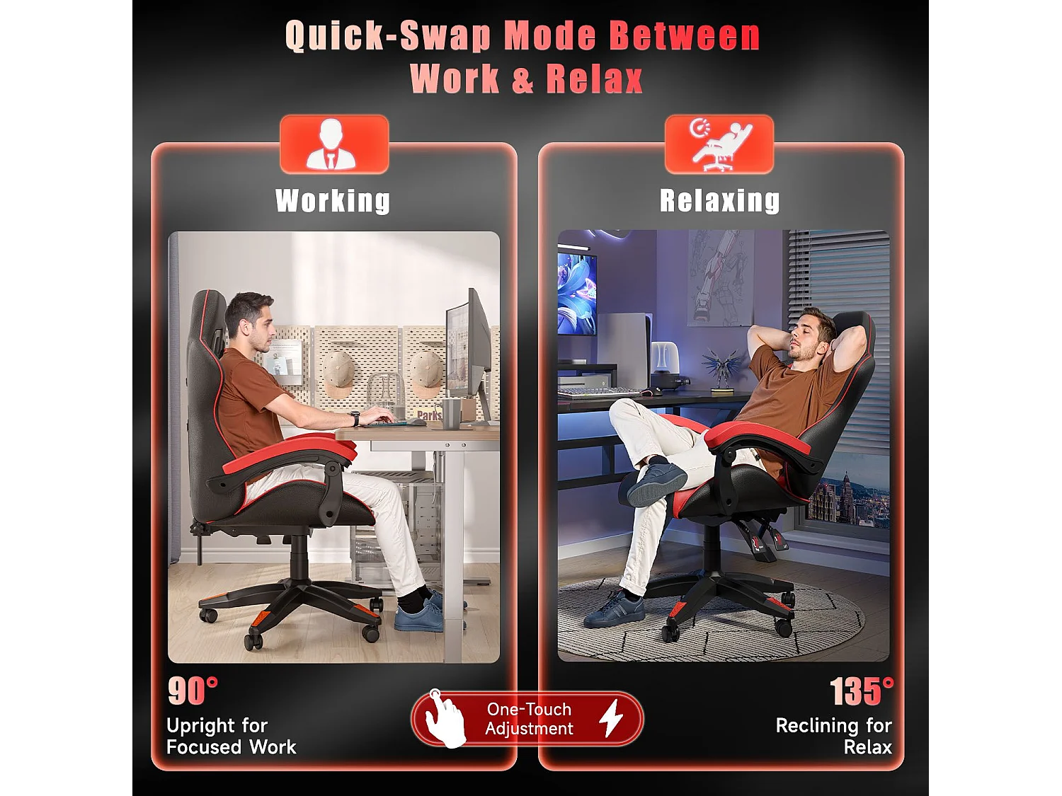 Fauteuil de gaming inclinable à dossier haut en cuir PU, avec appui-tête et soutien lombaire