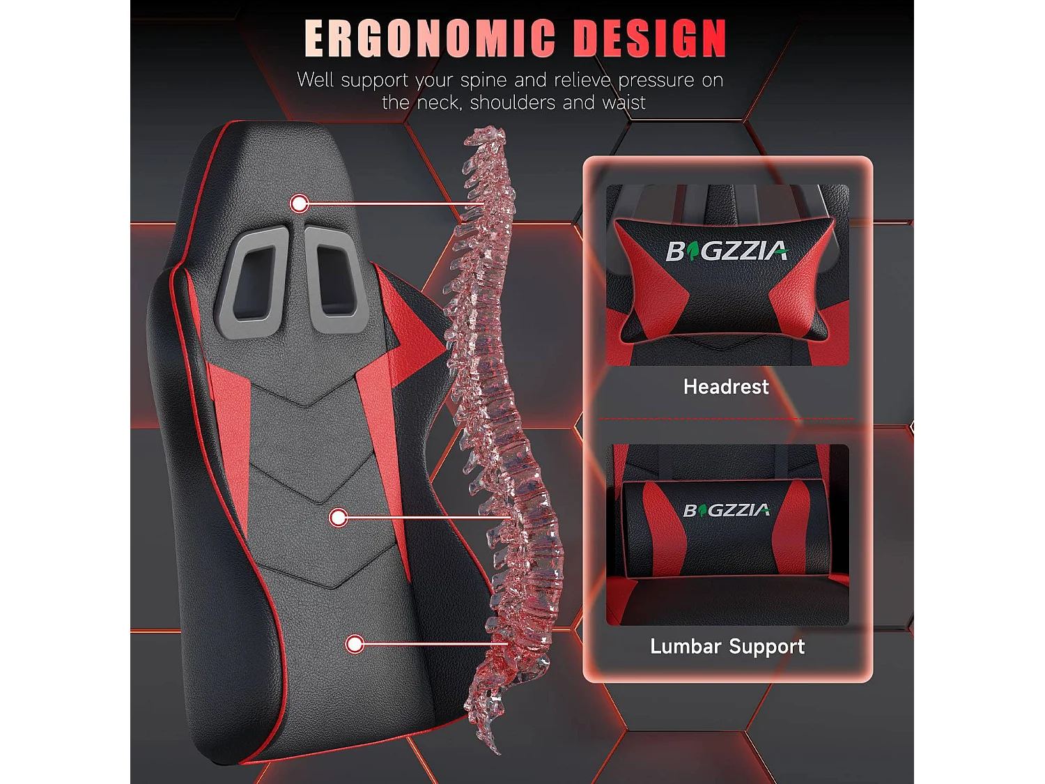 Fauteuil de gaming inclinable à dossier haut en cuir PU, avec appui-tête et soutien lombaire