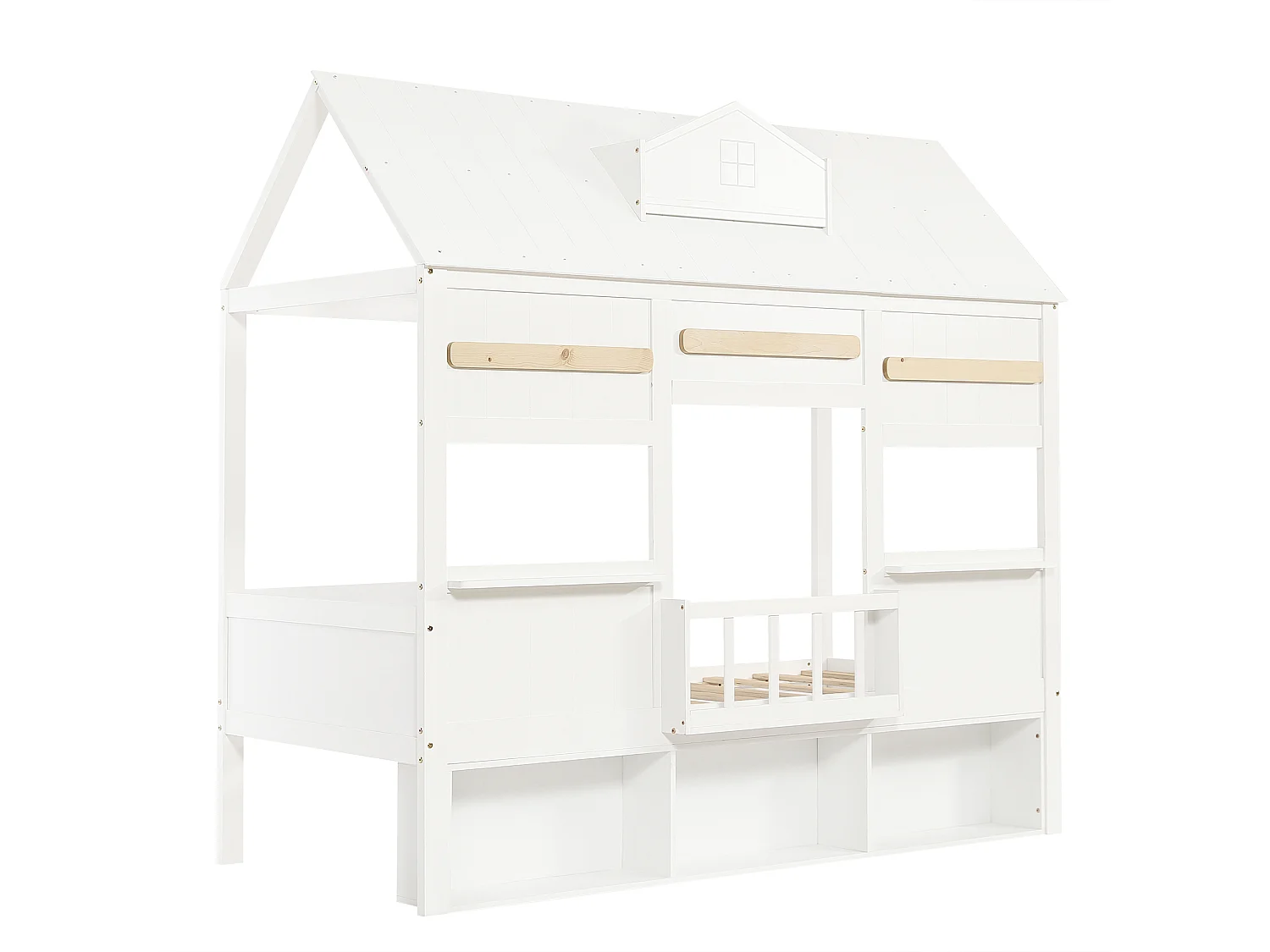 Halfhoog bed 90x200 cm met plank - Kajuitbed van grenenhout en wit MDF