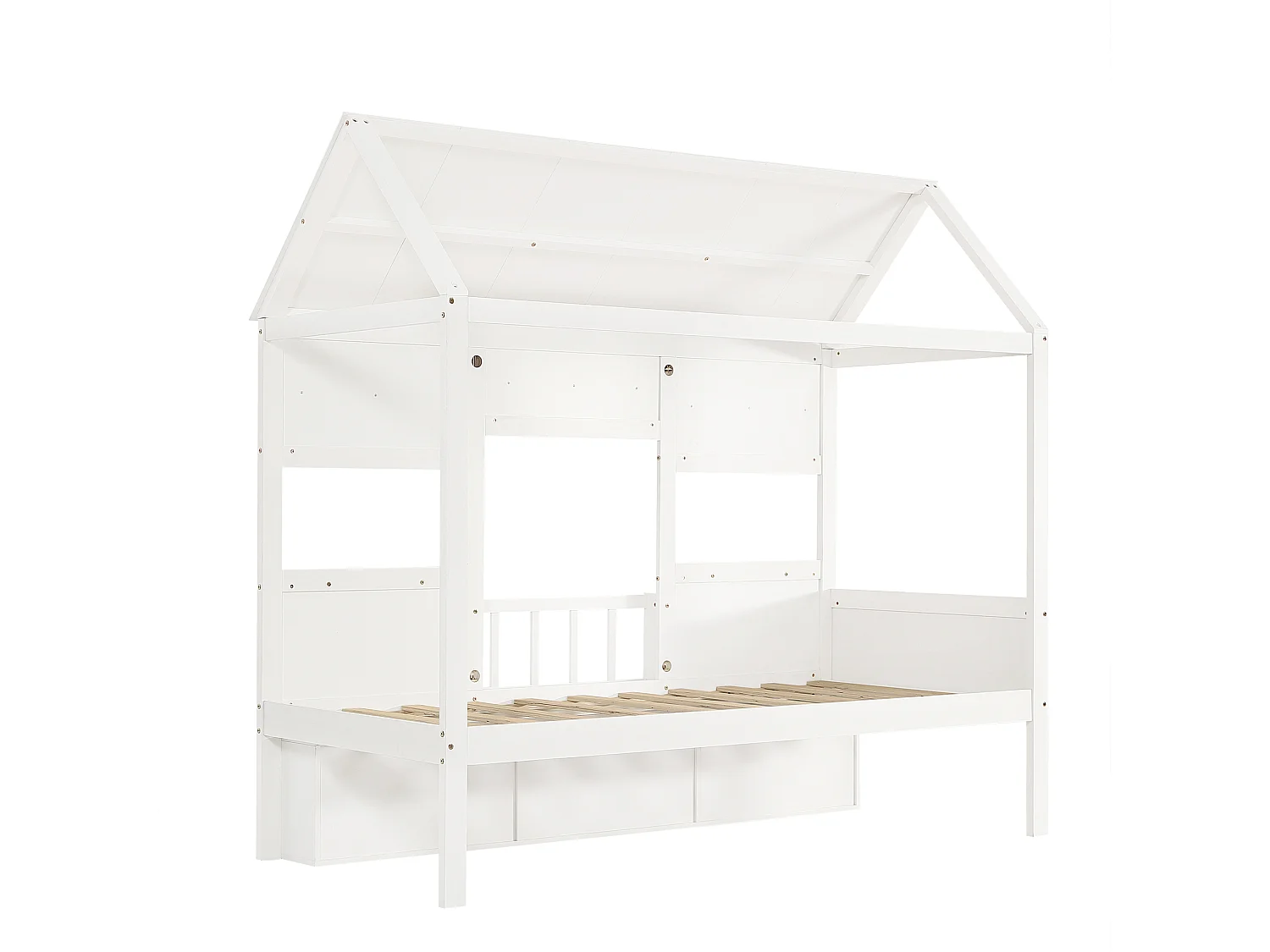 Halfhoog bed 90x200 cm met plank - Kajuitbed van grenenhout en wit MDF