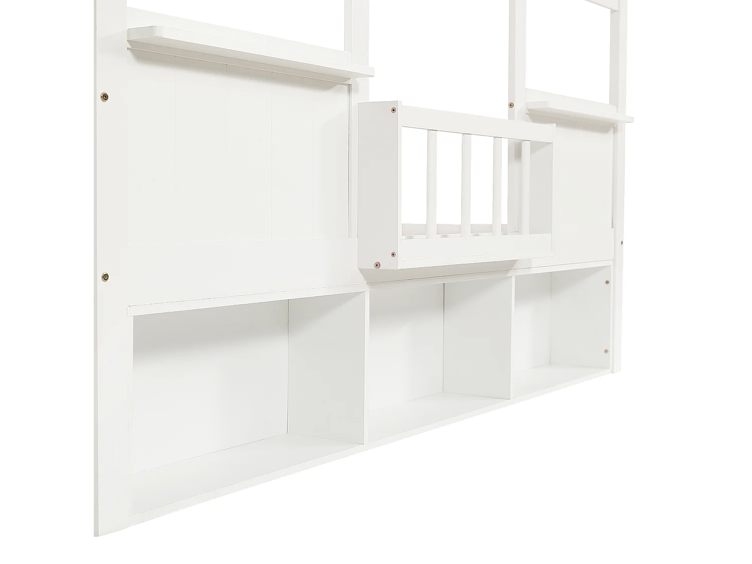 Halfhoog bed 90x200 cm met plank - Kajuitbed van grenenhout en wit MDF