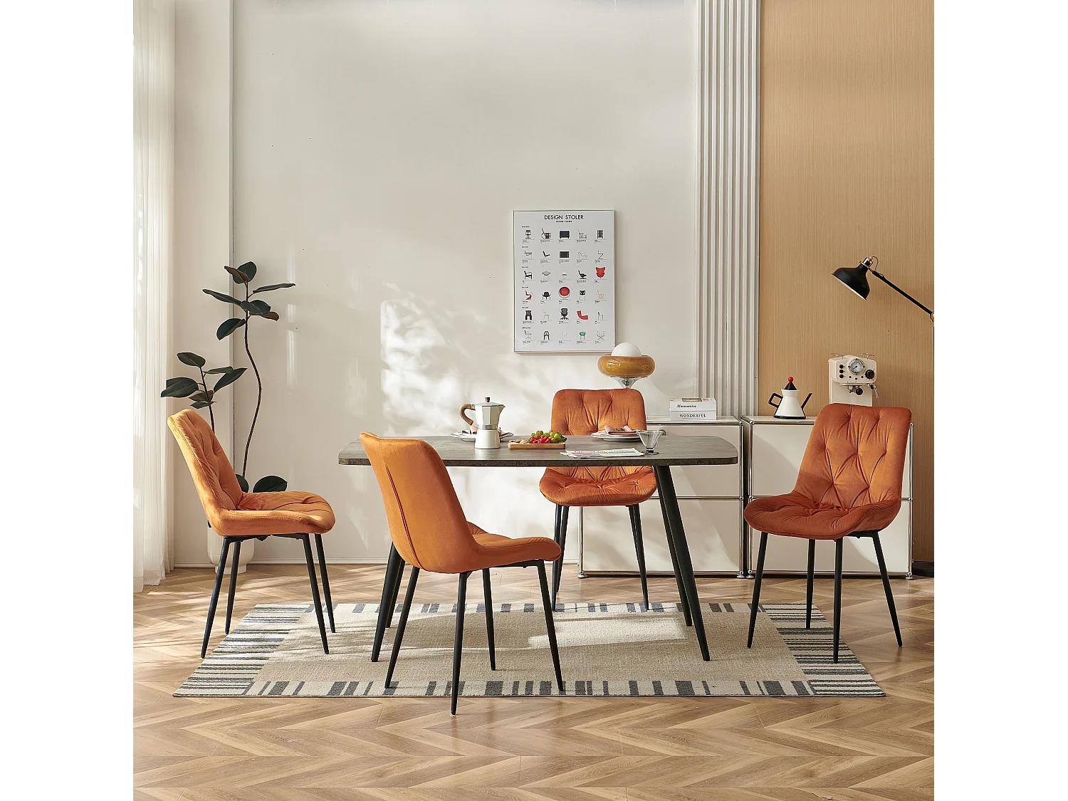 SONARA Modern Set of 4 Velvet Dining Chairs with Ergonomic Upholstered Seat