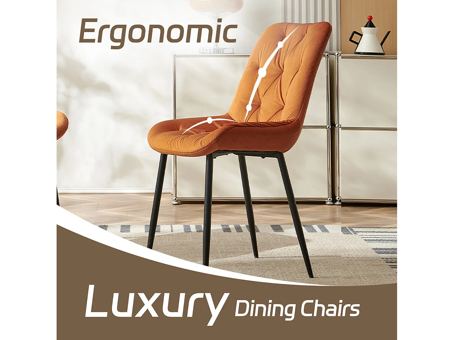 SONARA Modern Set of 4 Velvet Dining Chairs with Ergonomic Upholstered Seat
