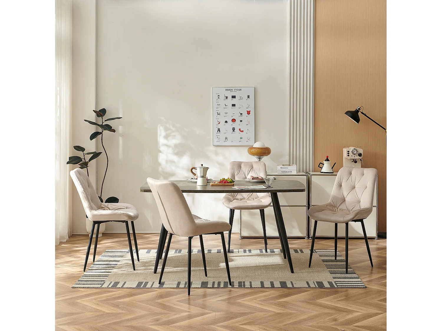 SONARA Modern Set of 4 Velvet Dining Chairs with Ergonomic Upholstered Seat
