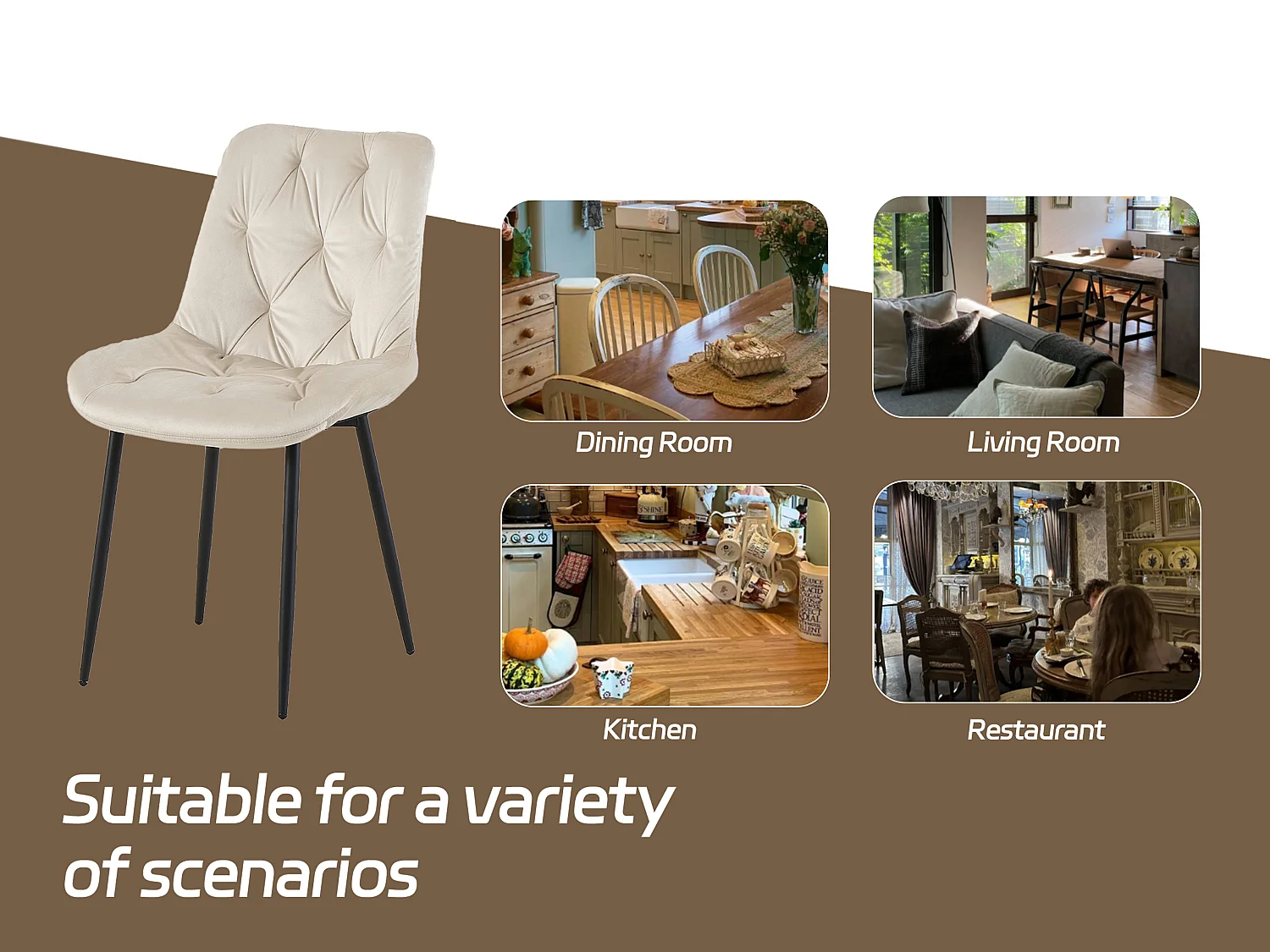 SONARA Modern Set of 4 Velvet Dining Chairs with Ergonomic Upholstered Seat