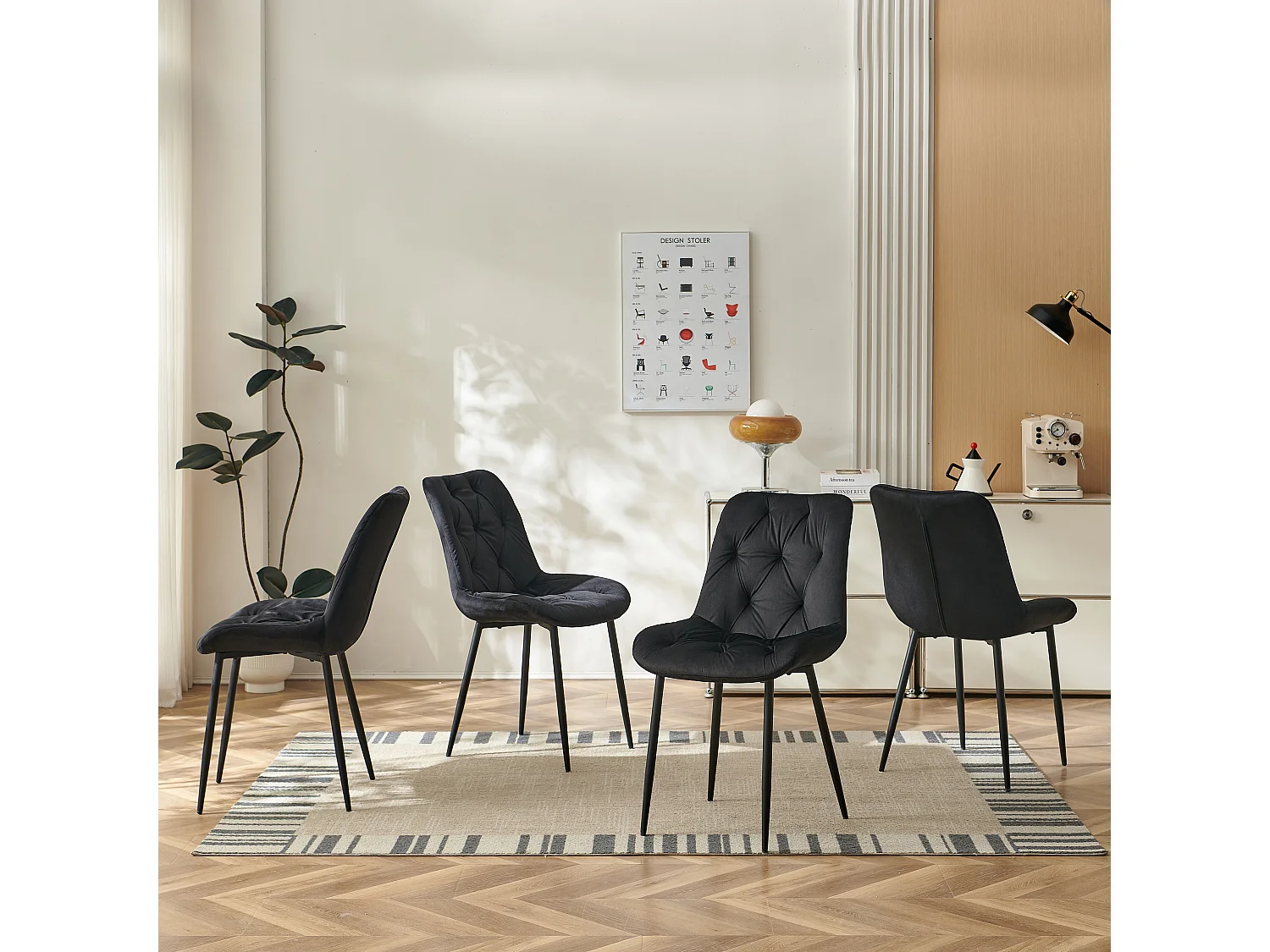 SONARA Modern Set of 4 Velvet Dining Chairs with Ergonomic Upholstered Seat