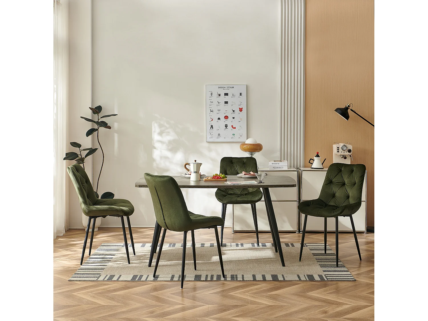 SONARA Modern Set of 4 Velvet Dining Chairs with Ergonomic Upholstered Seat