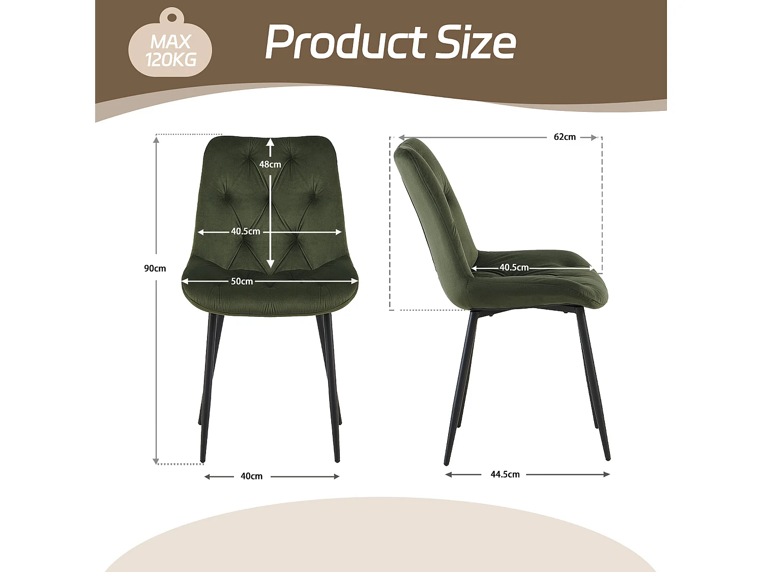 SONARA Modern Set of 4 Velvet Dining Chairs with Ergonomic Upholstered Seat