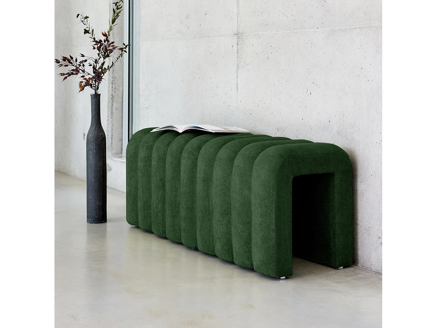 Panca, fine letto contemporaneo tessuto, verde scuro