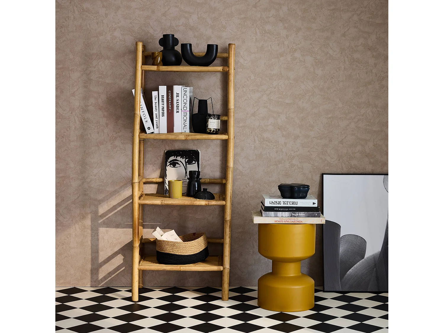 Libreria in bambù a 4 livelli, 144cm, marrone naturale