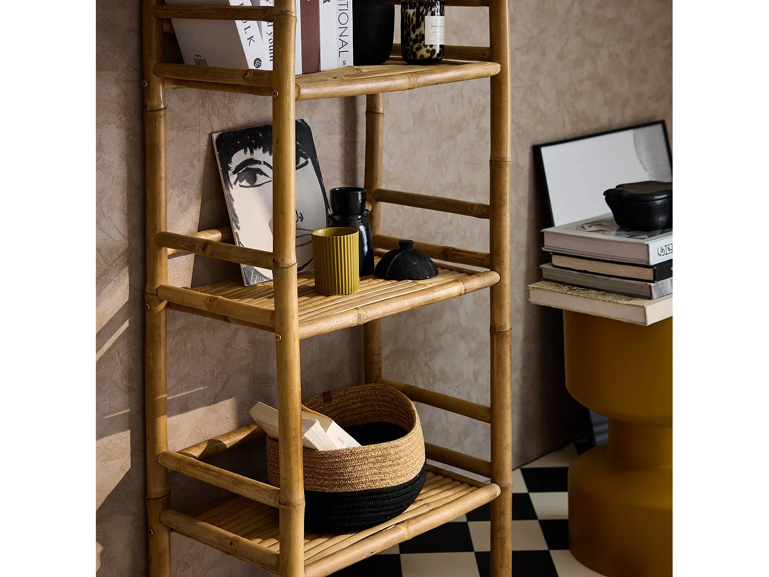 Libreria in bambù a 4 livelli, 144cm, marrone naturale