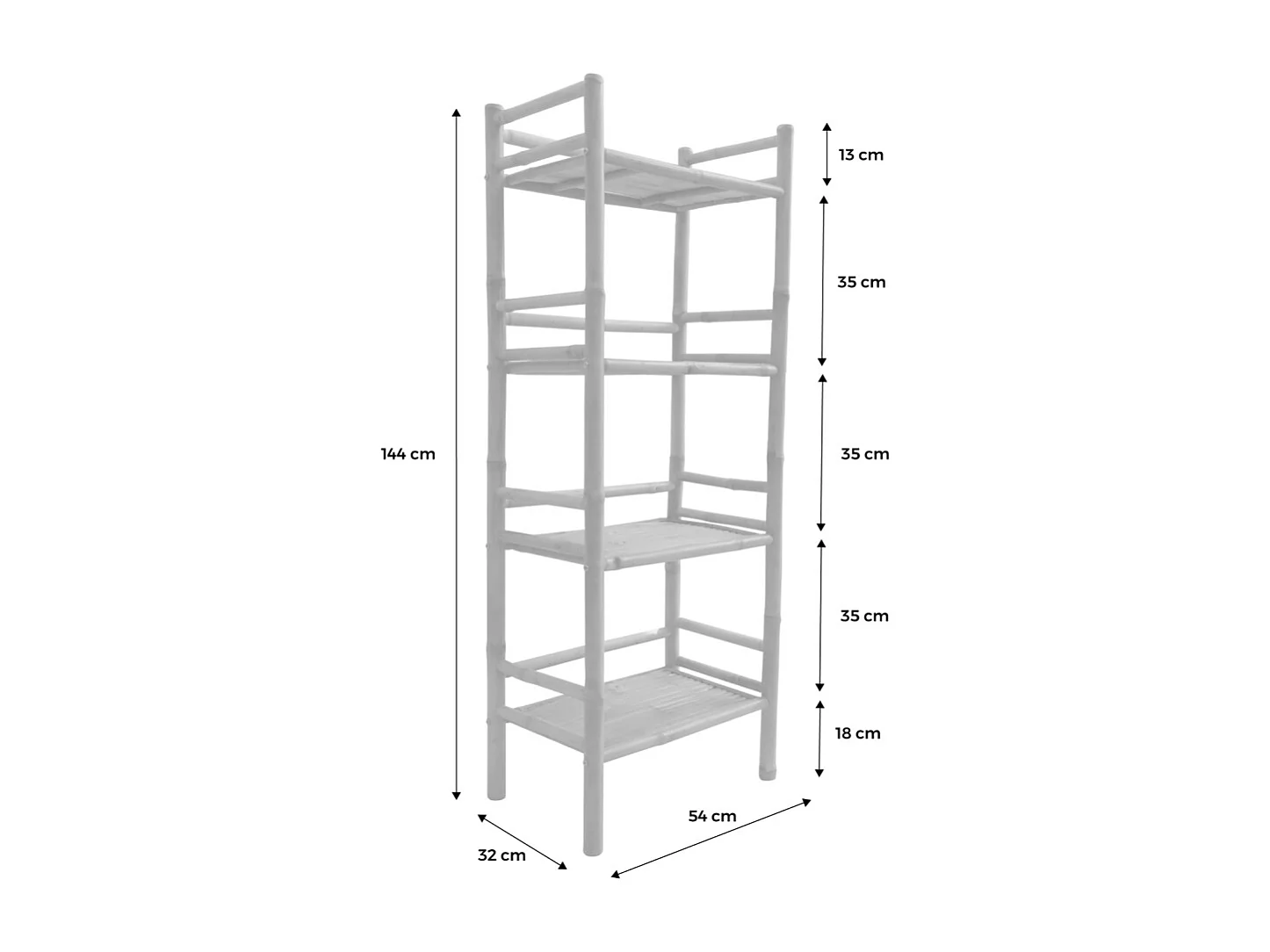 Libreria in bambù a 4 livelli, 144cm, marrone naturale