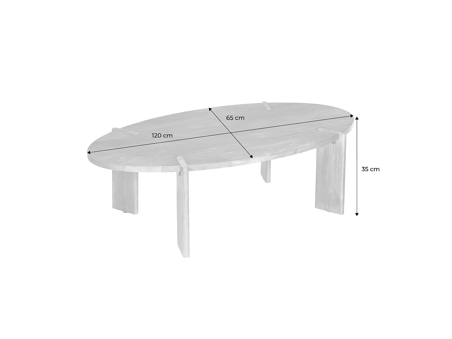 Tavolino ovale in legno di mango massello, 120cm, marrone naturale