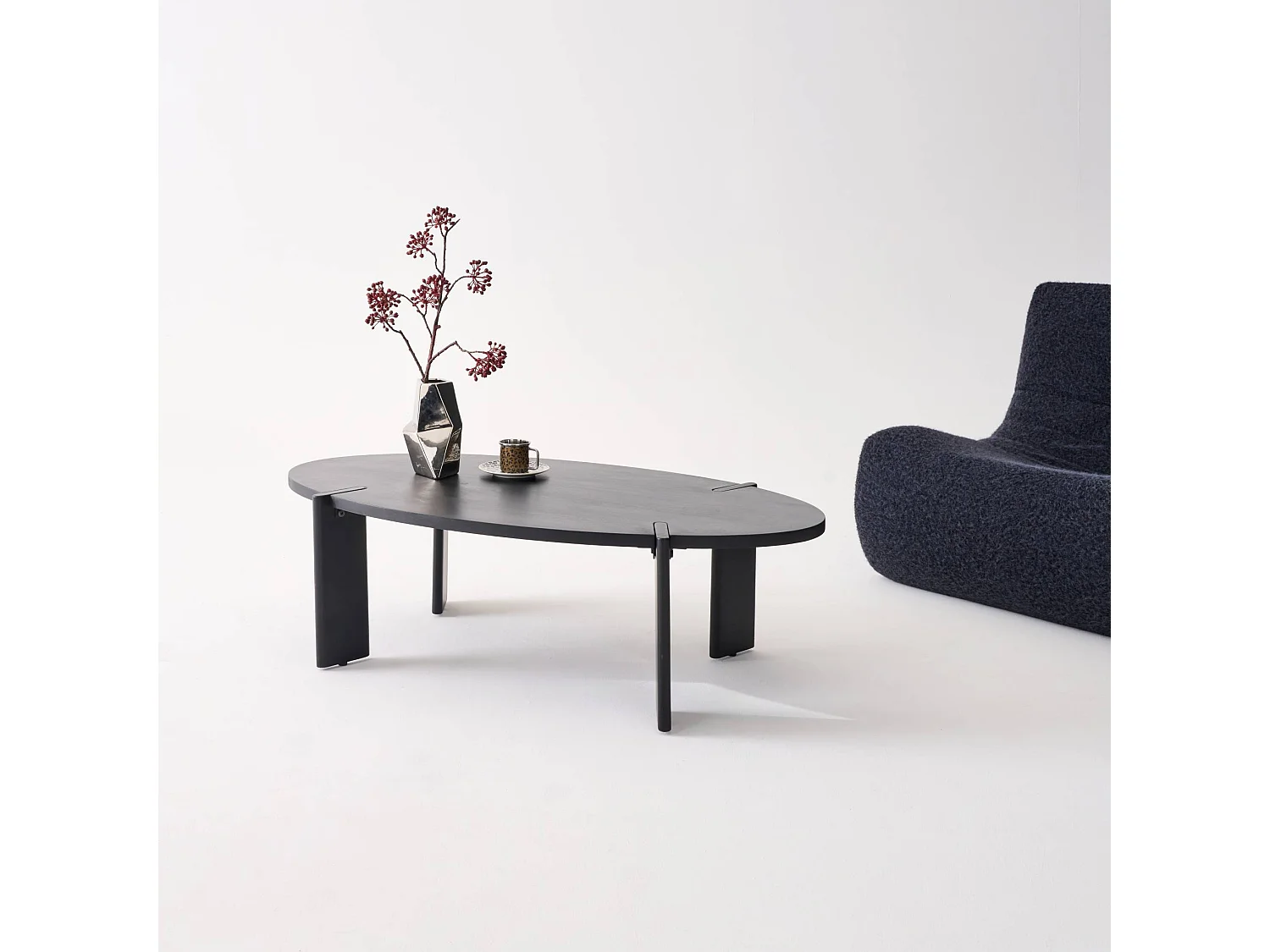 Tavolino ovale in legno di mango massello, 120cm, nero